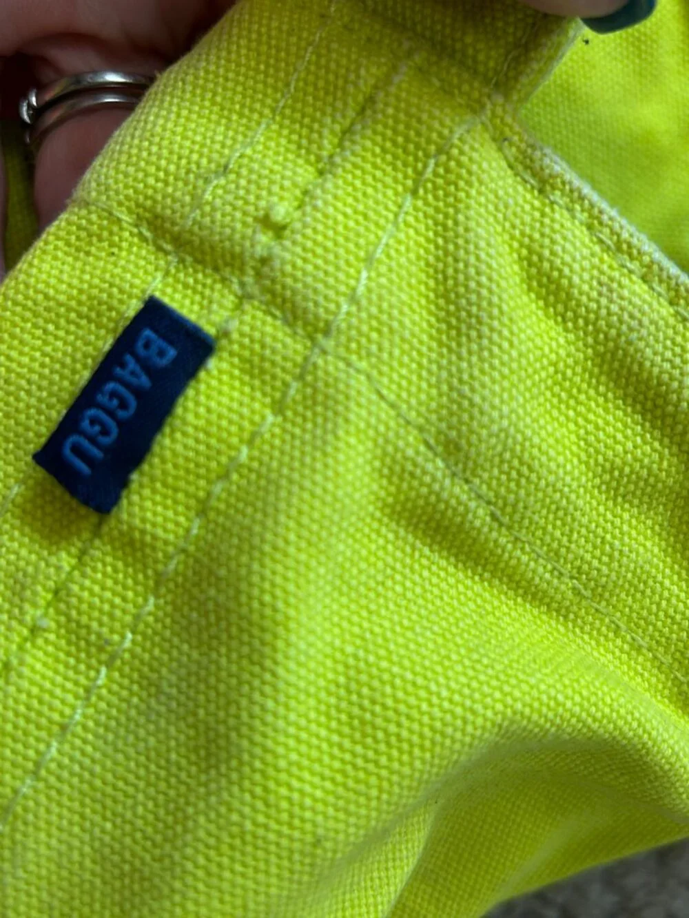 Baggu Hella Tight Oaklandish Tote Neon Yellow/Green (Shabby w Hole)